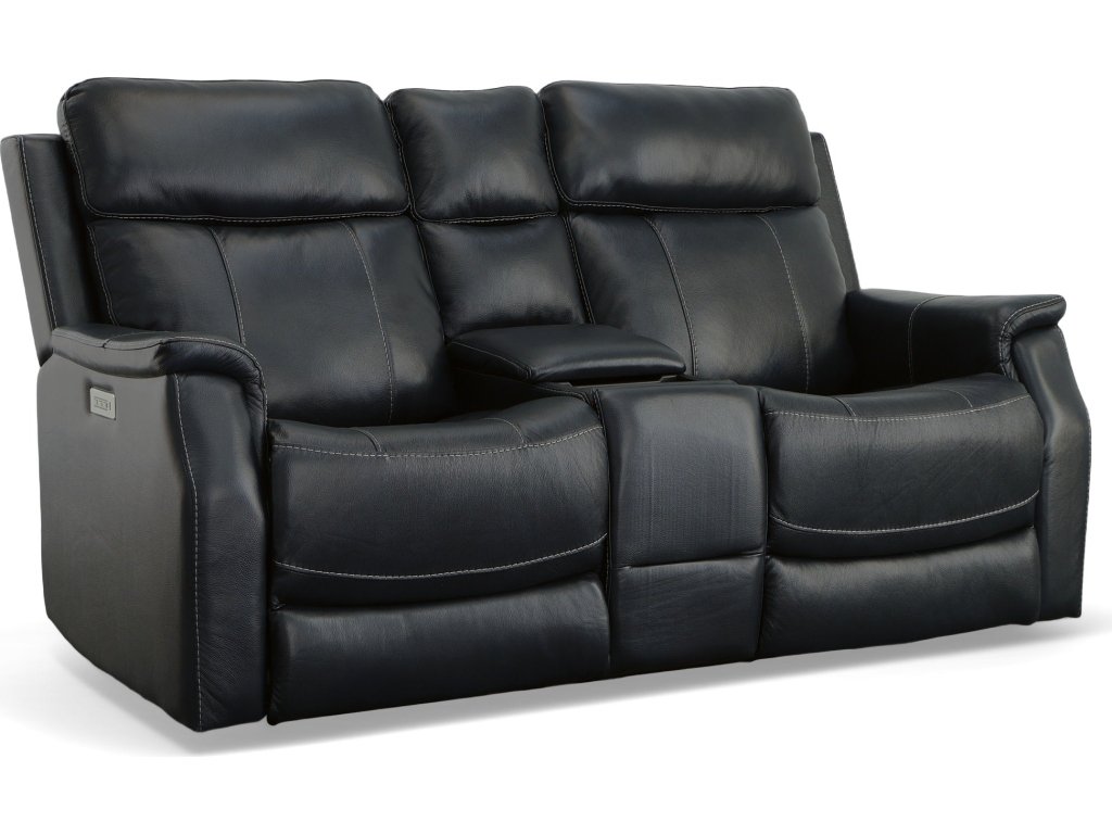Easton Ocean Leather Power Reclining Loveseat with Console, Power Headrests & Lumbar - main image