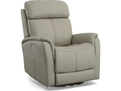 View Dove Leather Power Swivel Recliner with Power Headrest