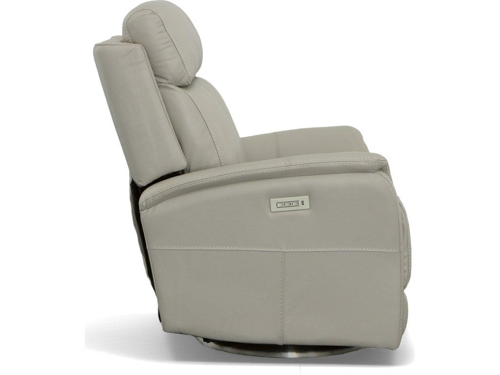 View Dove Leather Power Swivel Recliner with Power Headrest - image 2