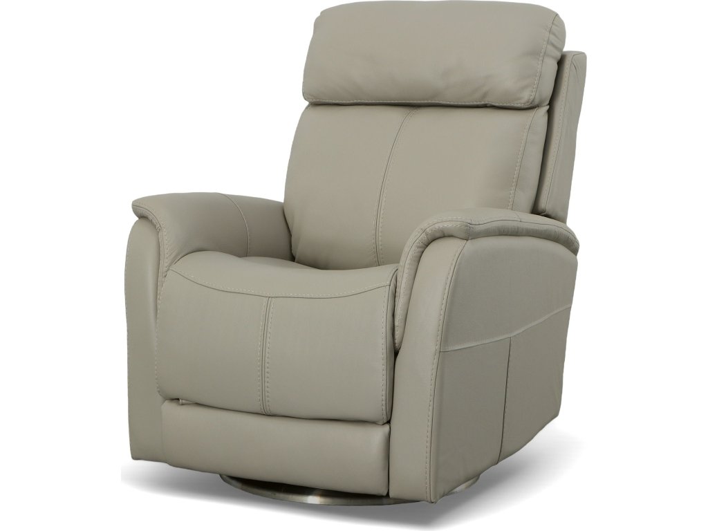 View Dove Leather Power Swivel Recliner with Power Headrest - image 3