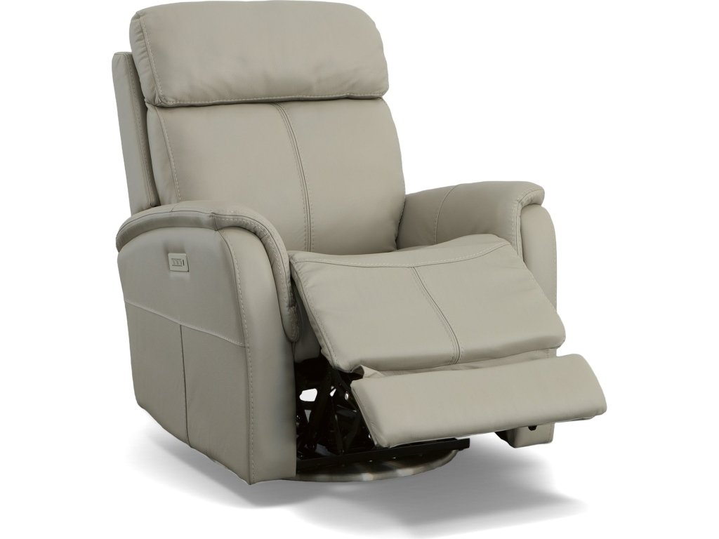 View Dove Leather Power Swivel Recliner with Power Headrest - image 4