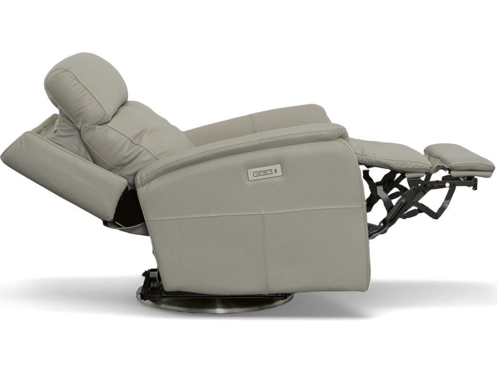 View Dove Leather Power Swivel Recliner with Power Headrest - image 7