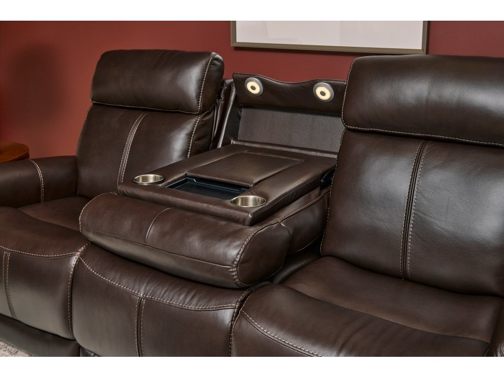 View Leather Power Reclining Sofa with Console, Power Headests & Lumbar - image 4