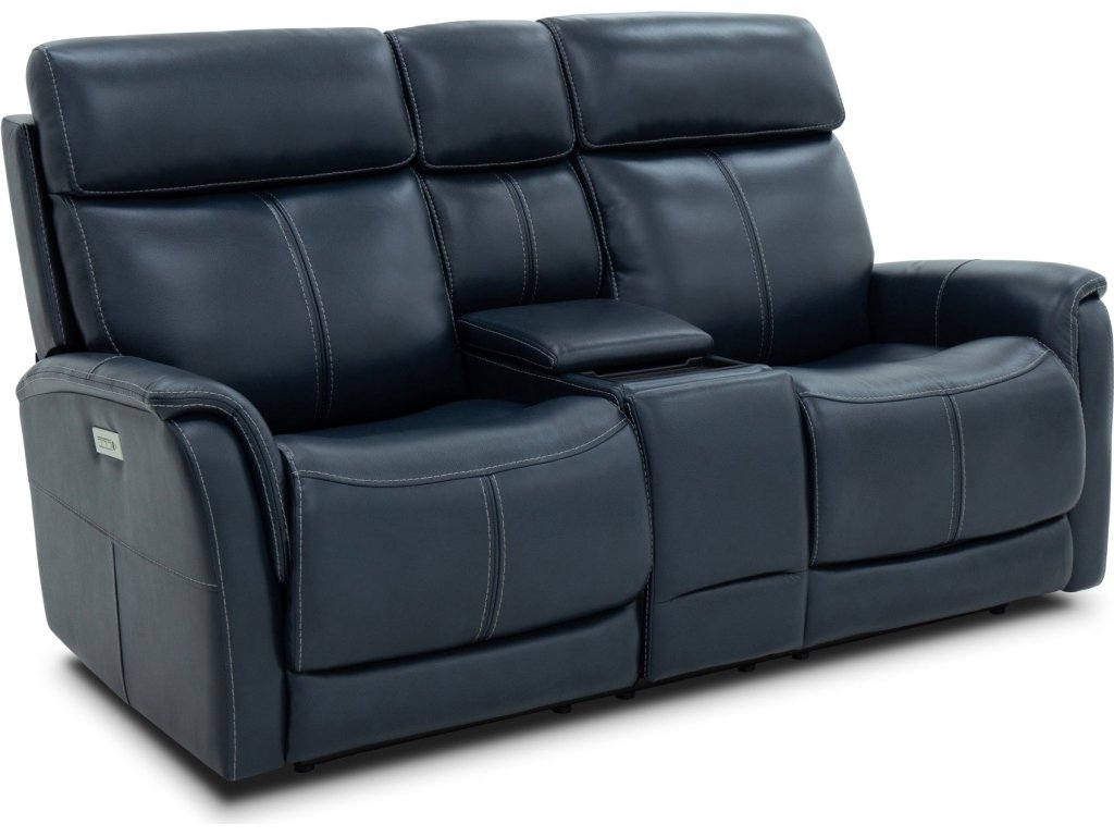 View Leather Power Reclining Loveseat with Console, Power Headrests & Lumbar - main image