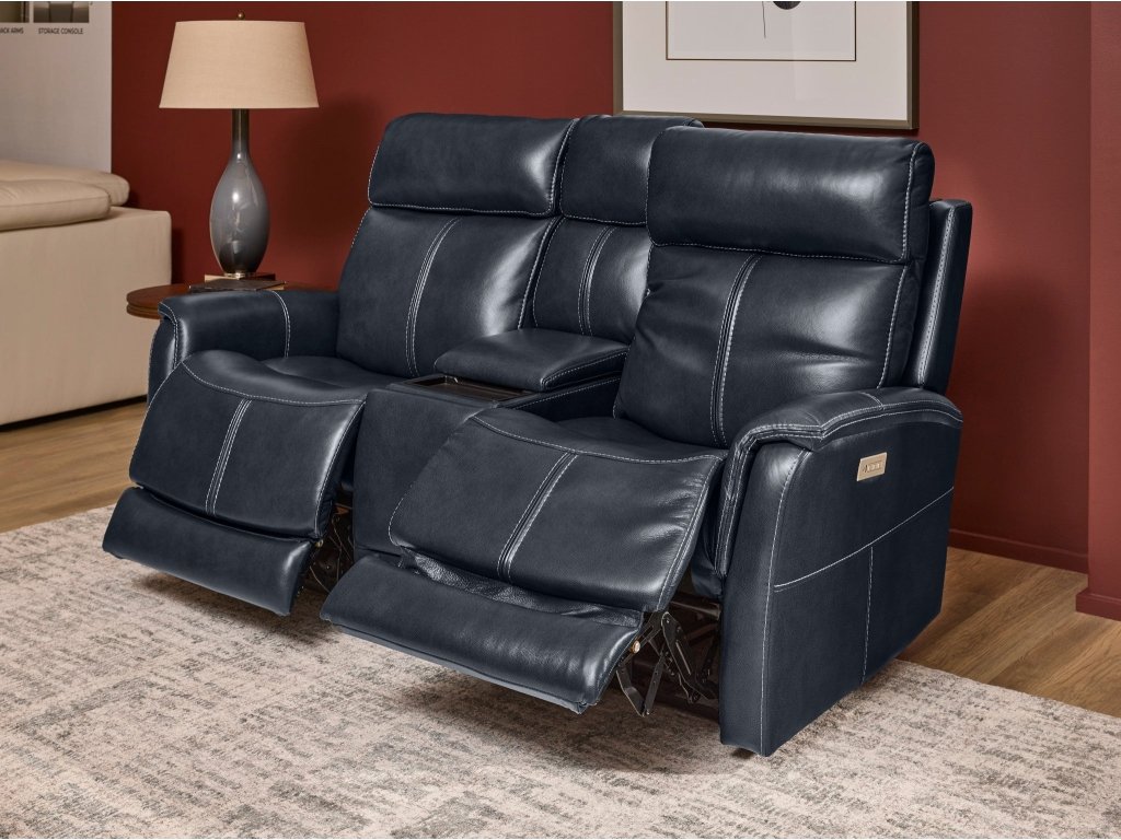 View Leather Power Reclining Loveseat with Console, Power Headrests & Lumbar - image 6
