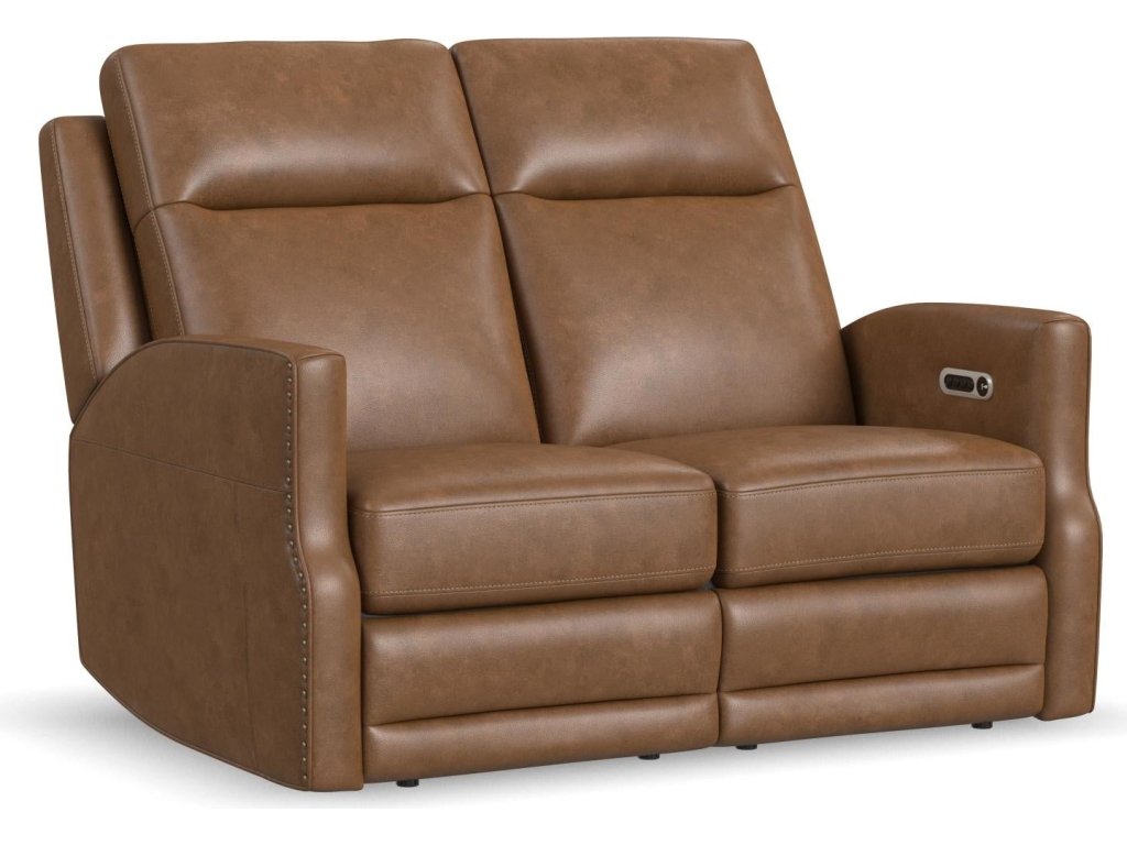 Maxwell Cedar Leather Power Reclining Loveseat with Power Headrests and Lumbar - main image