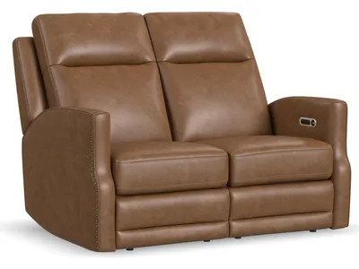 Maxwell Cedar Leather Power Reclining Loveseat with Power Headrests and Lumbar