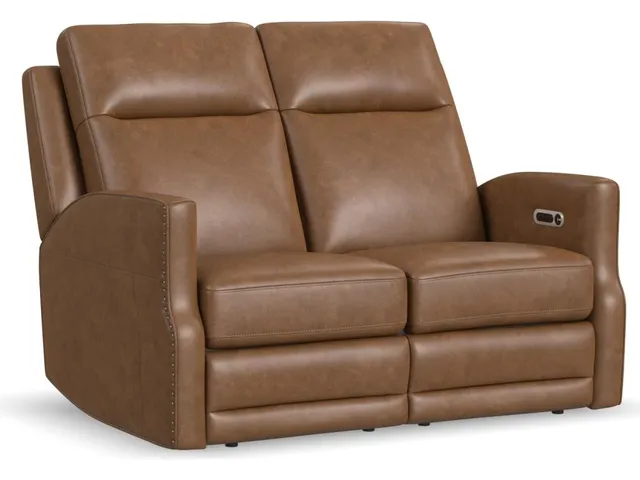 Maxwell Cedar Leather Power Reclining Loveseat with Power Headrests and Lumbar