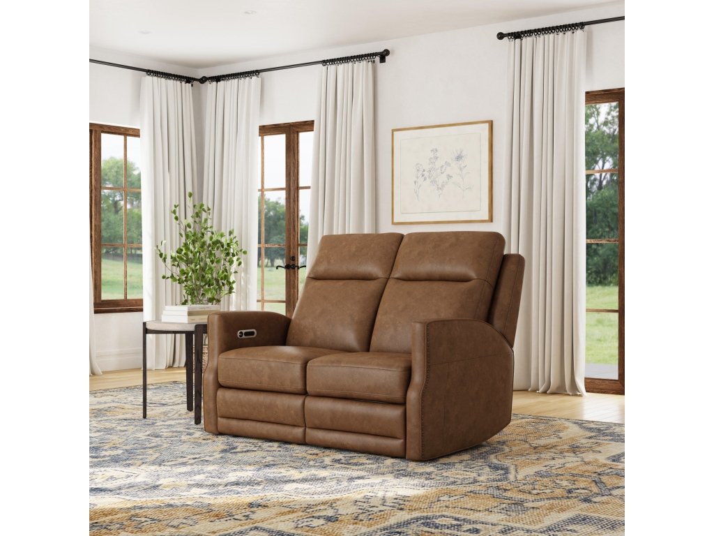 Maxwell Cedar Leather Power Reclining Loveseat with Power Headrests and Lumbar - image 1