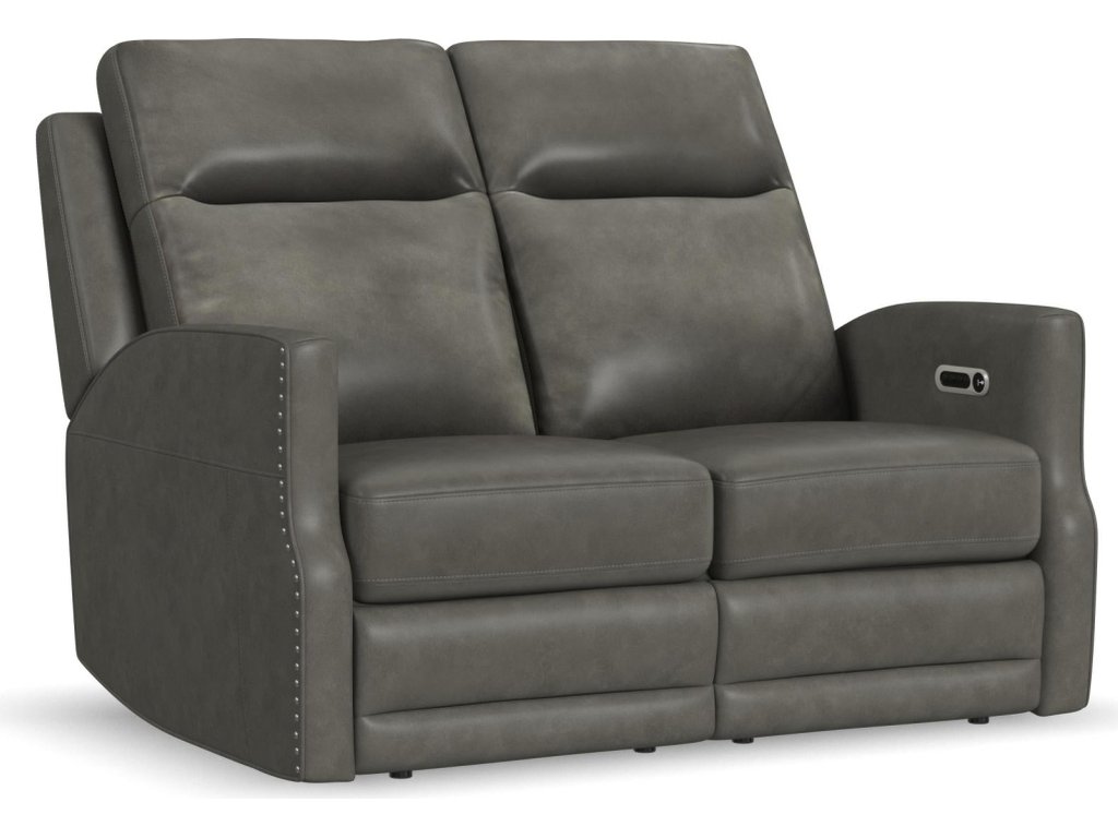Maxwell Cinder Leather Power Reclining Loveseat with Power Headrests and Lumbar - main image