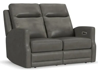 Maxwell Cinder Leather Power Reclining Loveseat with Power Headrests and Lumbar