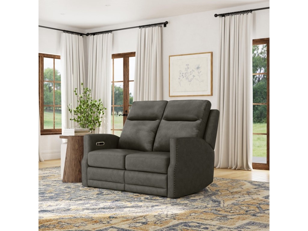 Maxwell Cinder Leather Power Reclining Loveseat with Power Headrests and Lumbar - image 1