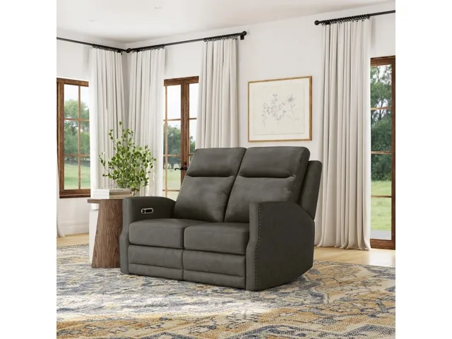 Maxwell Cinder Leather Power Reclining Loveseat with Power Headrests and Lumbar