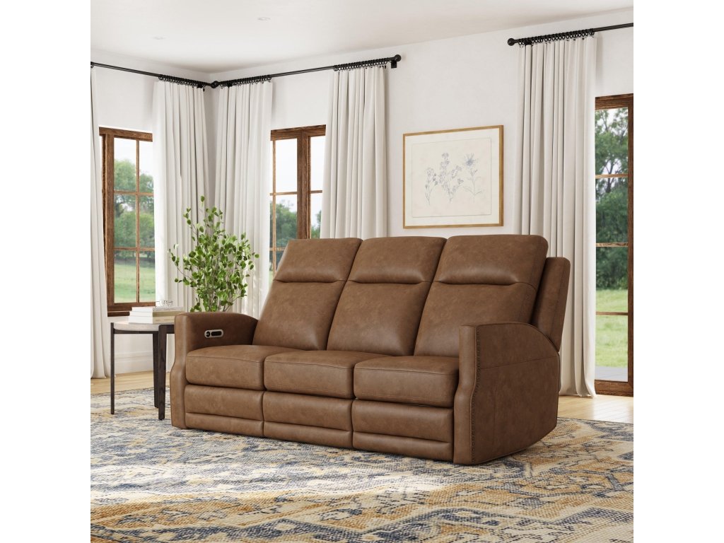 Maxwell Cedar Leather Power Reclining Sofa with Power Headrests and Lumbar - image 1