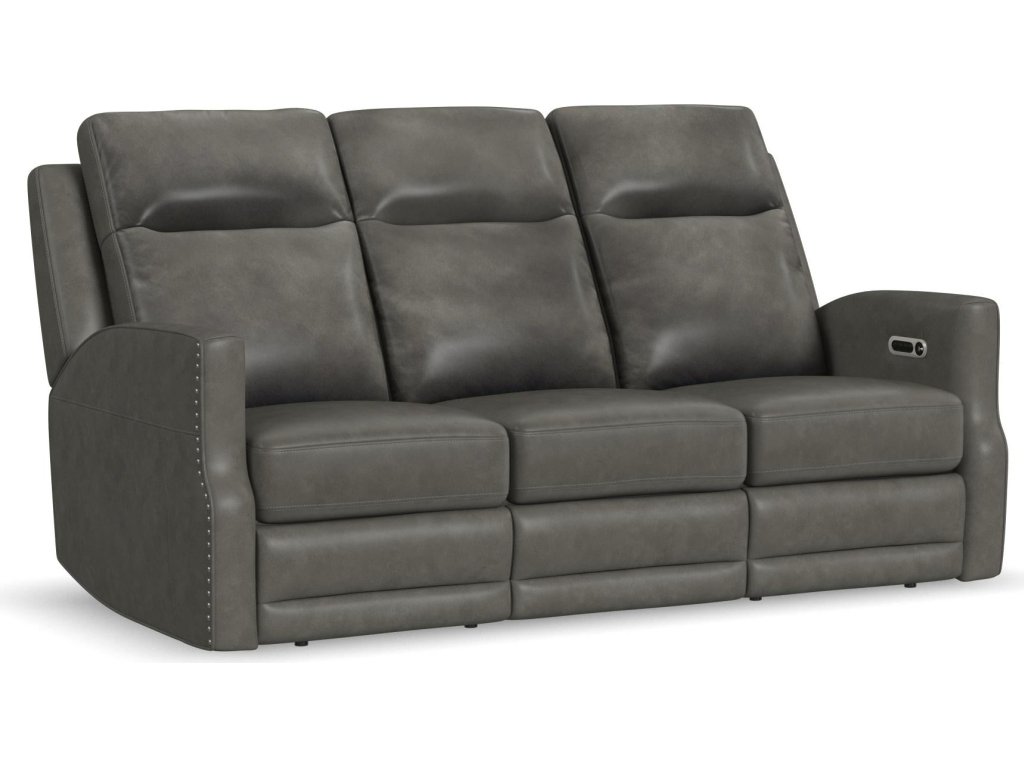 Maxwell Cinder Leather Power Reclining Sofa with Power Headrests and Lumbar - main image