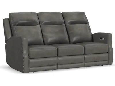 Maxwell Cinder Leather Power Reclining Sofa with Power Headrests and Lumbar