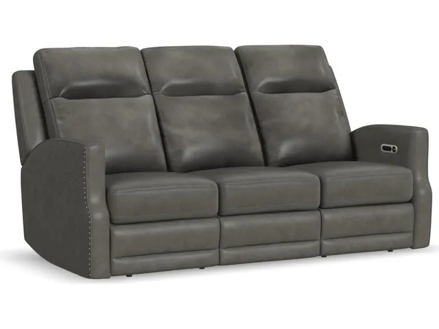 Maxwell Cinder Leather Power Reclining Sofa with Power Headrests and Lumbar