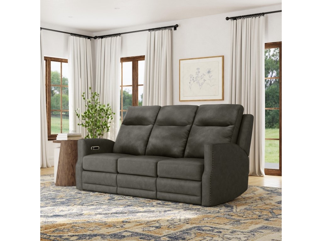 Maxwell Cinder Leather Power Reclining Sofa with Power Headrests and Lumbar - image 1