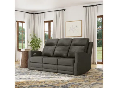 Maxwell Cinder Leather Power Reclining Sofa with Power Headrests and Lumbar - Alternative View