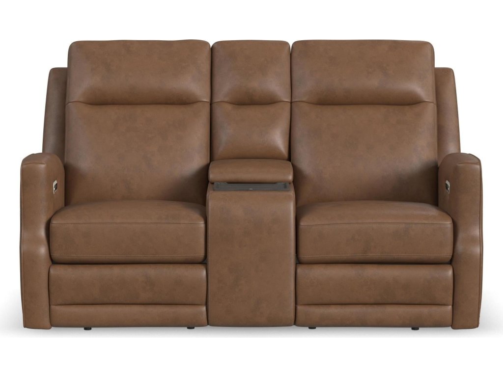Maxwell Cedar Leather Power Reclining Loveseat with Console, Power Headrests and Lumbar - image 2