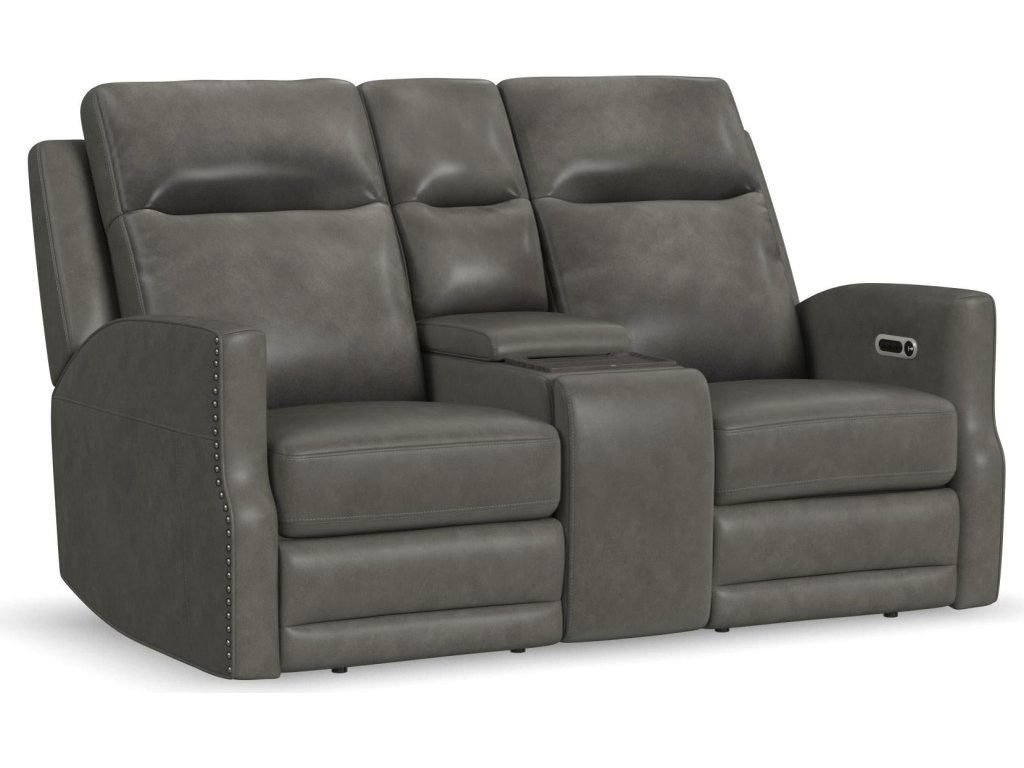 Maxwell Cinder Leather Power Reclining Loveseat with Console, Power Headrests and Lumbar - main image