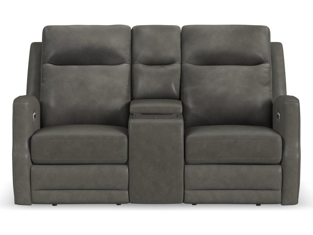 Maxwell Cinder Leather Power Reclining Loveseat with Console, Power Headrests and Lumbar - image 2