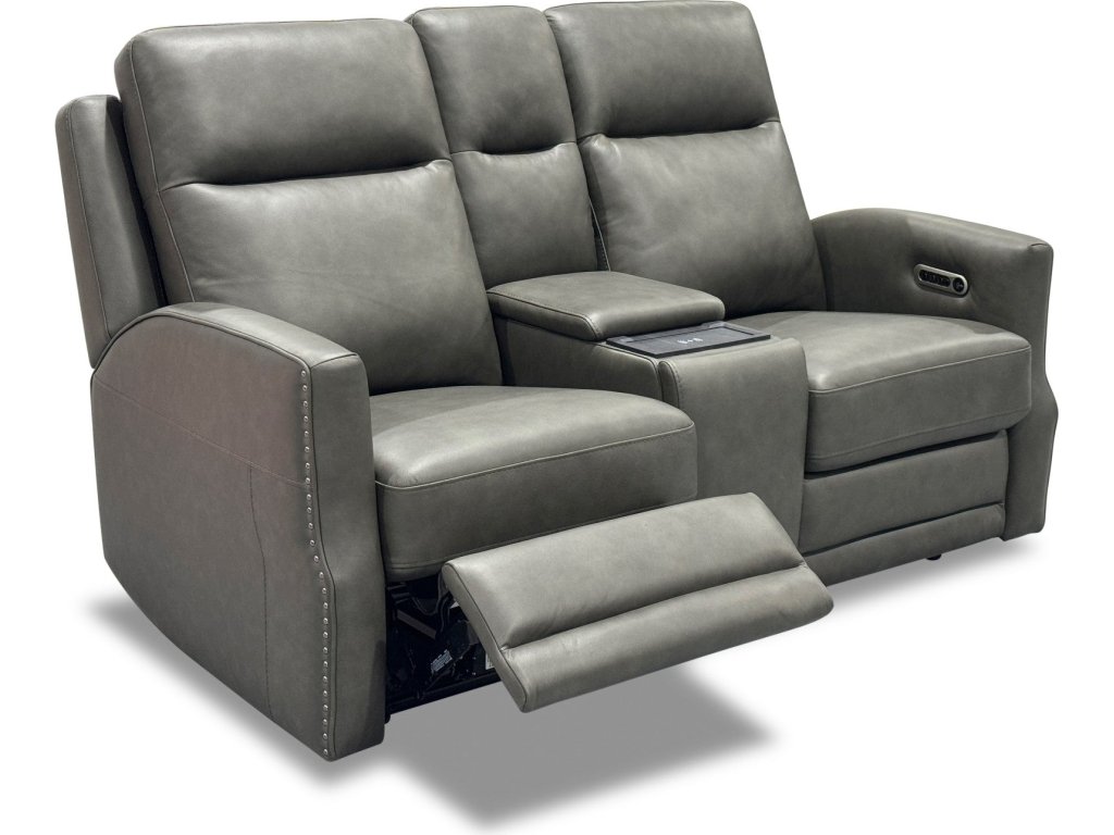 Maxwell Cinder Leather Power Reclining Loveseat with Console, Power Headrests and Lumbar - image 5