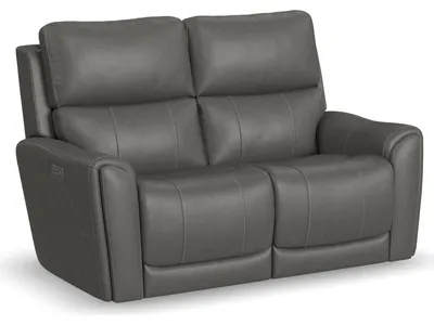 Carter Smoke Fabric Power Reclining Loveseat with Power Headrests & Lumbar