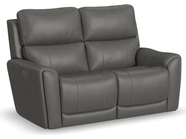 Carter Smoke Fabric Power Reclining Loveseat with Power Headrests & Lumbar