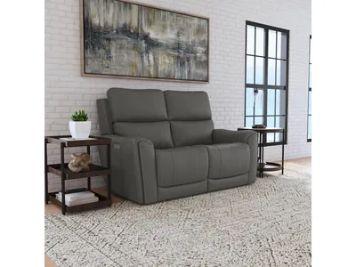Carter Smoke Fabric Power Reclining Loveseat with Power Headrests & Lumbar - Alternative View