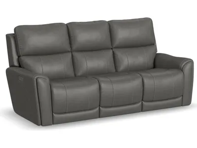 Carter Smoke Fabric Power Reclining Sofa with Console & Power Headrests & Lumbar