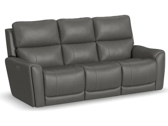 Carter Smoke Fabric Power Reclining Sofa with Console & Power Headrests & Lumbar