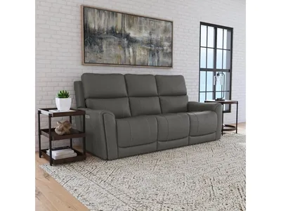 Carter Smoke Fabric Power Reclining Sofa with Console & Power Headrests & Lumbar - Alternative View