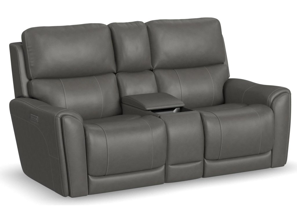 Carter Smoke Fabric Power Reclining Loveseat with Console & Power Headrests & Lumbar - main image