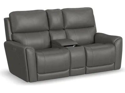 Carter Smoke Fabric Power Reclining Loveseat with Console & Power Headrests & Lumbar