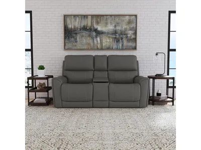 Carter Smoke Fabric Power Reclining Loveseat with Console & Power Headrests & Lumbar