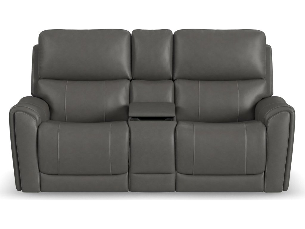 Carter Smoke Fabric Power Reclining Loveseat with Console & Power Headrests & Lumbar - image 2