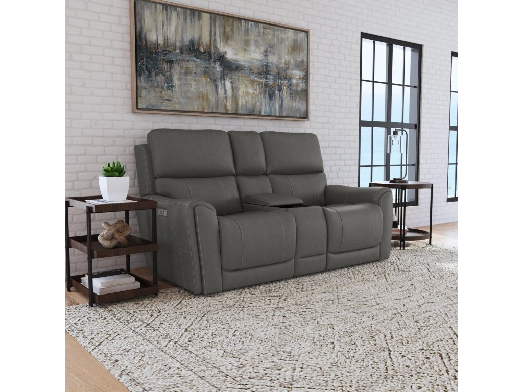 Carter Smoke Fabric Power Reclining Loveseat with Console & Power Headrests & Lumbar - image 5