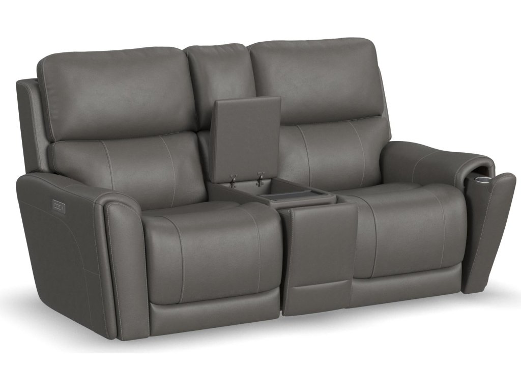 Carter Smoke Fabric Power Reclining Loveseat with Console & Power Headrests & Lumbar - image 6