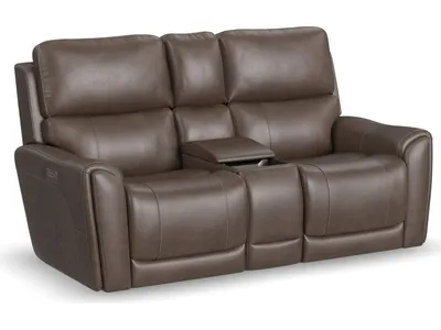 Carter Cappuccino Fabric Power Reclining Loveseat with Console & Power Headrests & Lumbar