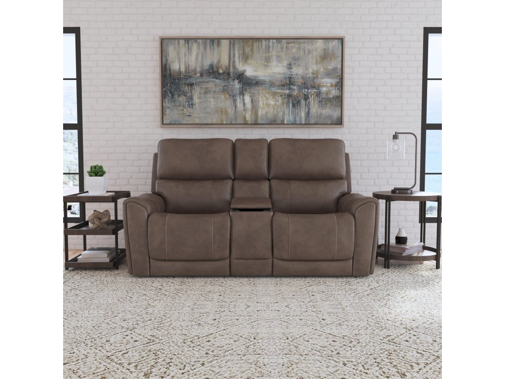 Carter Cappuccino Fabric Power Reclining Loveseat with Console & Power Headrests & Lumbar - image 1
