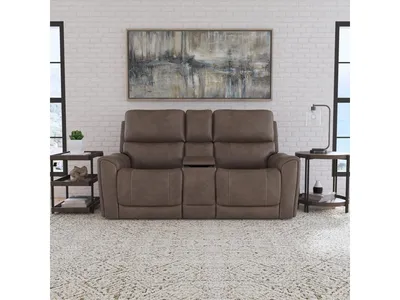 Carter Cappuccino Fabric Power Reclining Loveseat with Console & Power Headrests & Lumbar