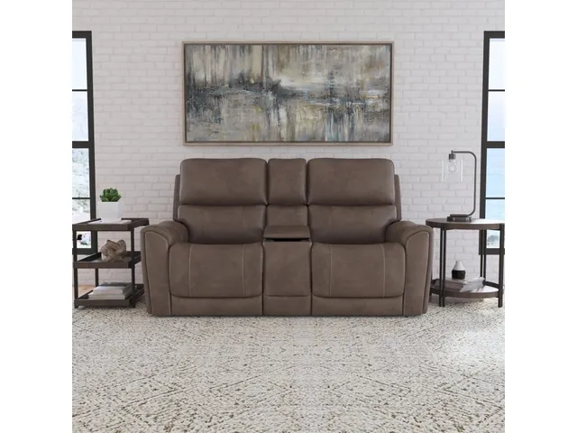 Carter Cappuccino Fabric Power Reclining Loveseat with Console & Power Headrests & Lumbar