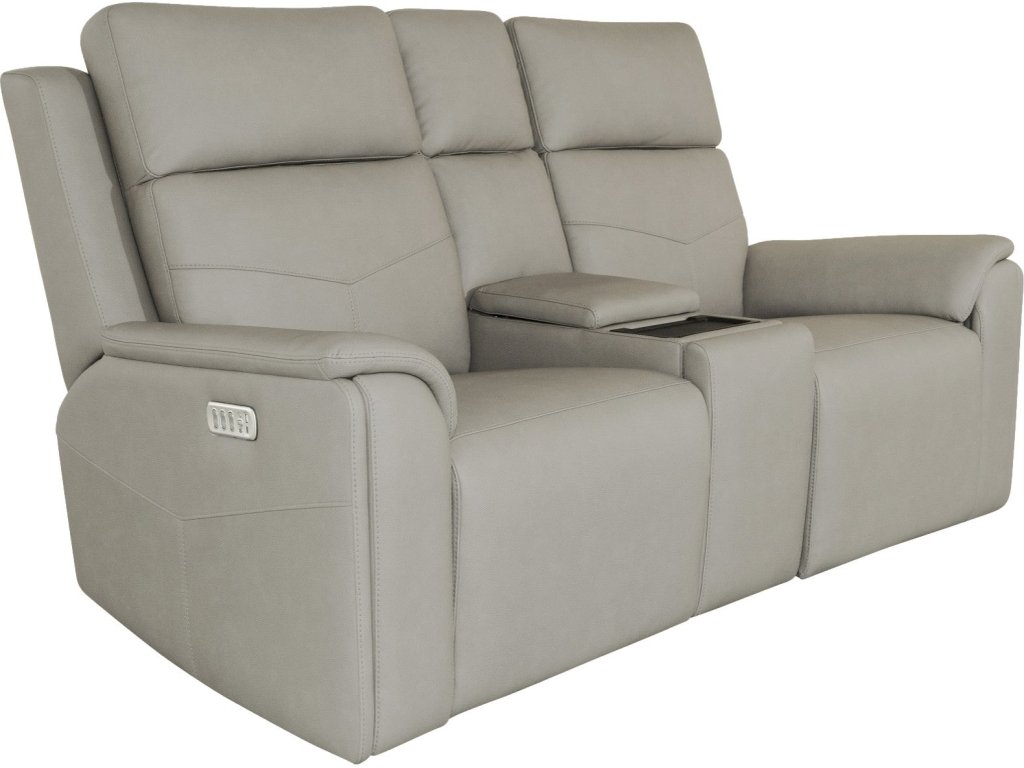 Vernon Dove Grey Fabric Power Reclining Loveseat with Console, Power Headrests, Lumbar, Heat & Massage - main image