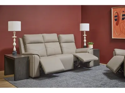 Vernon Dove Grey Fabric Power Reclining Loveseat with Console, Power Headrests, Lumbar, Heat & Massage