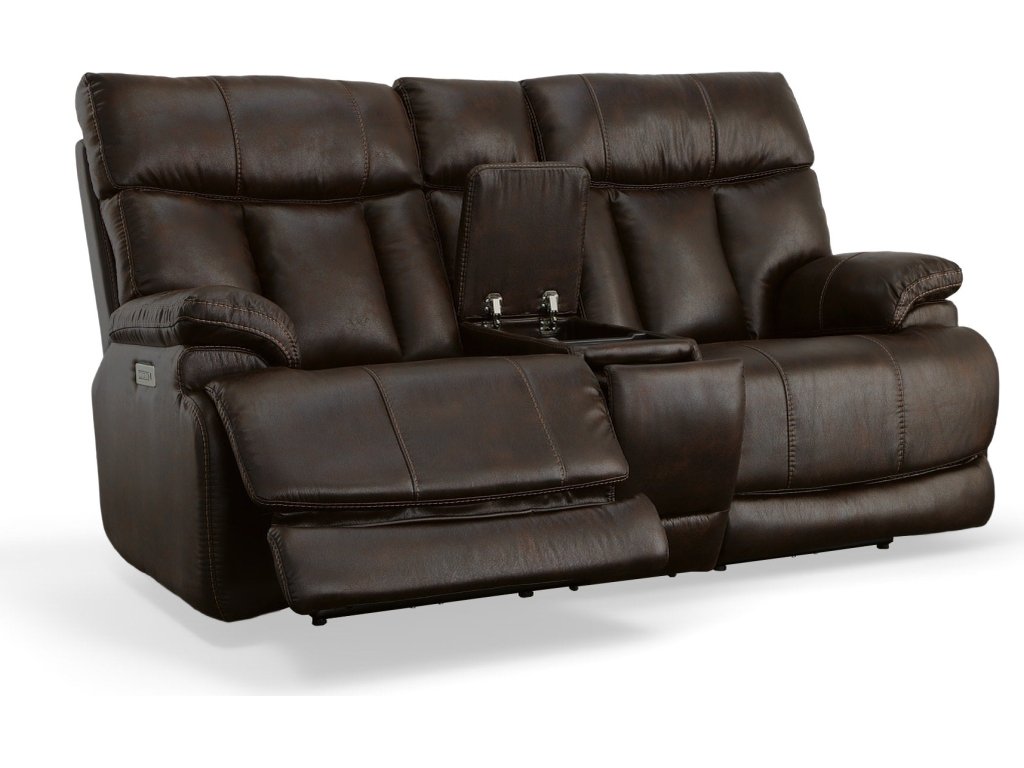 Clive Clove Fabric Power Reclining Loveseat with Console, Power Headrests & Lumbar - image 3