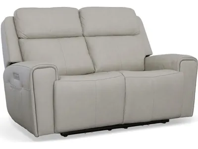 Barnett Leather Power Reclining Loveseat with Power Headrests & Lumbar