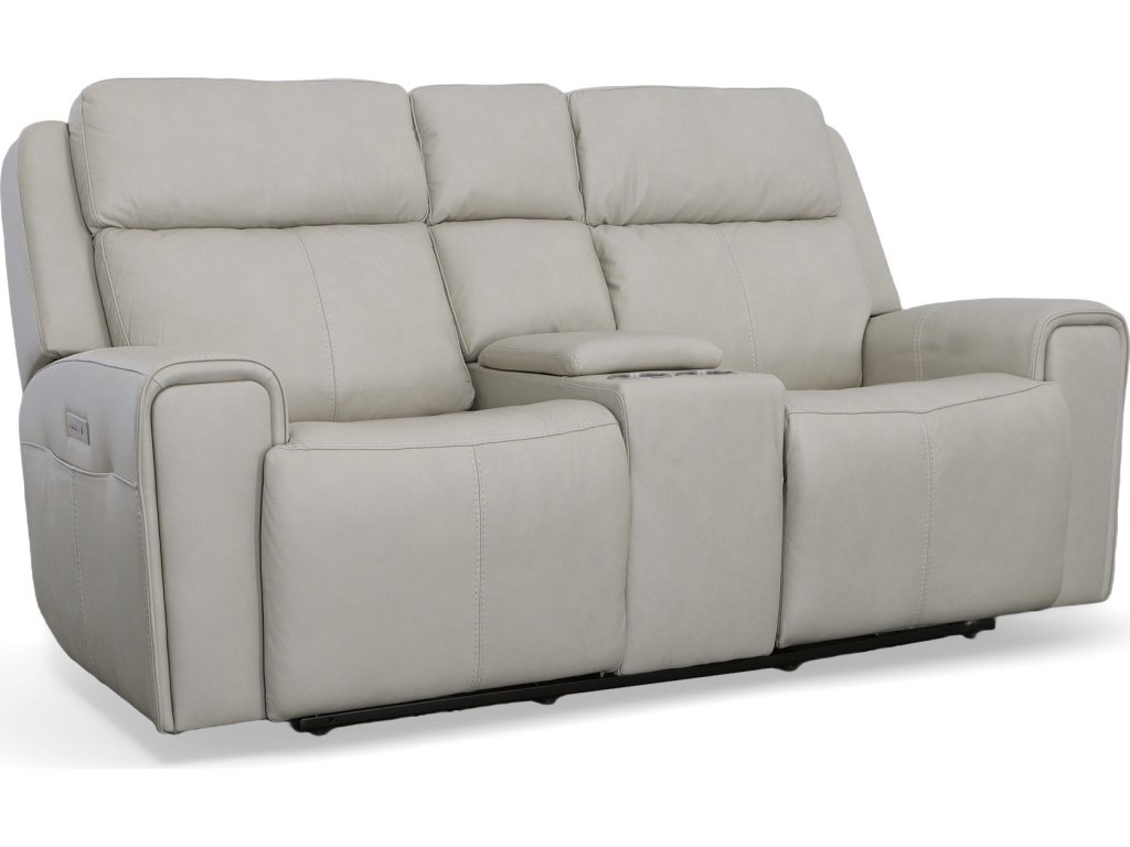 Barnett Leather Power Reclining Loveseat with Console, Power Headrests & Lumbar - main image