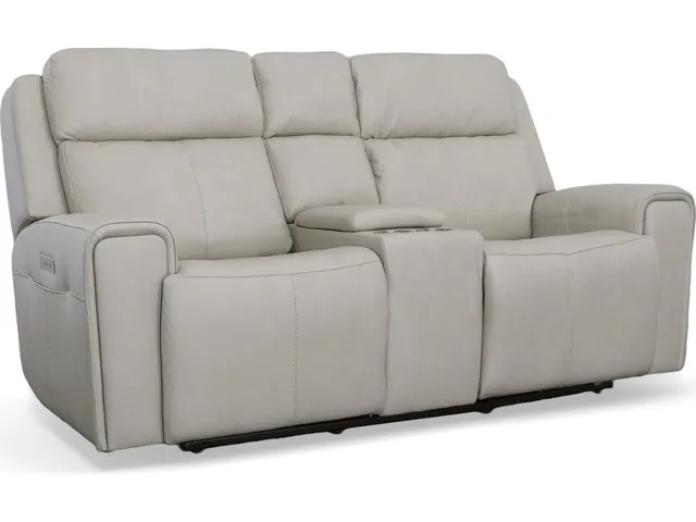 Barnett Leather Power Reclining Loveseat with Console, Power Headrests & Lumbar