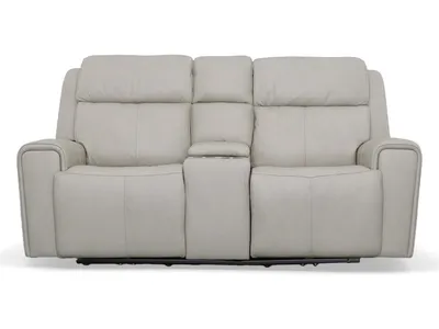 Barnett Leather Power Reclining Loveseat with Console, Power Headrests & Lumbar